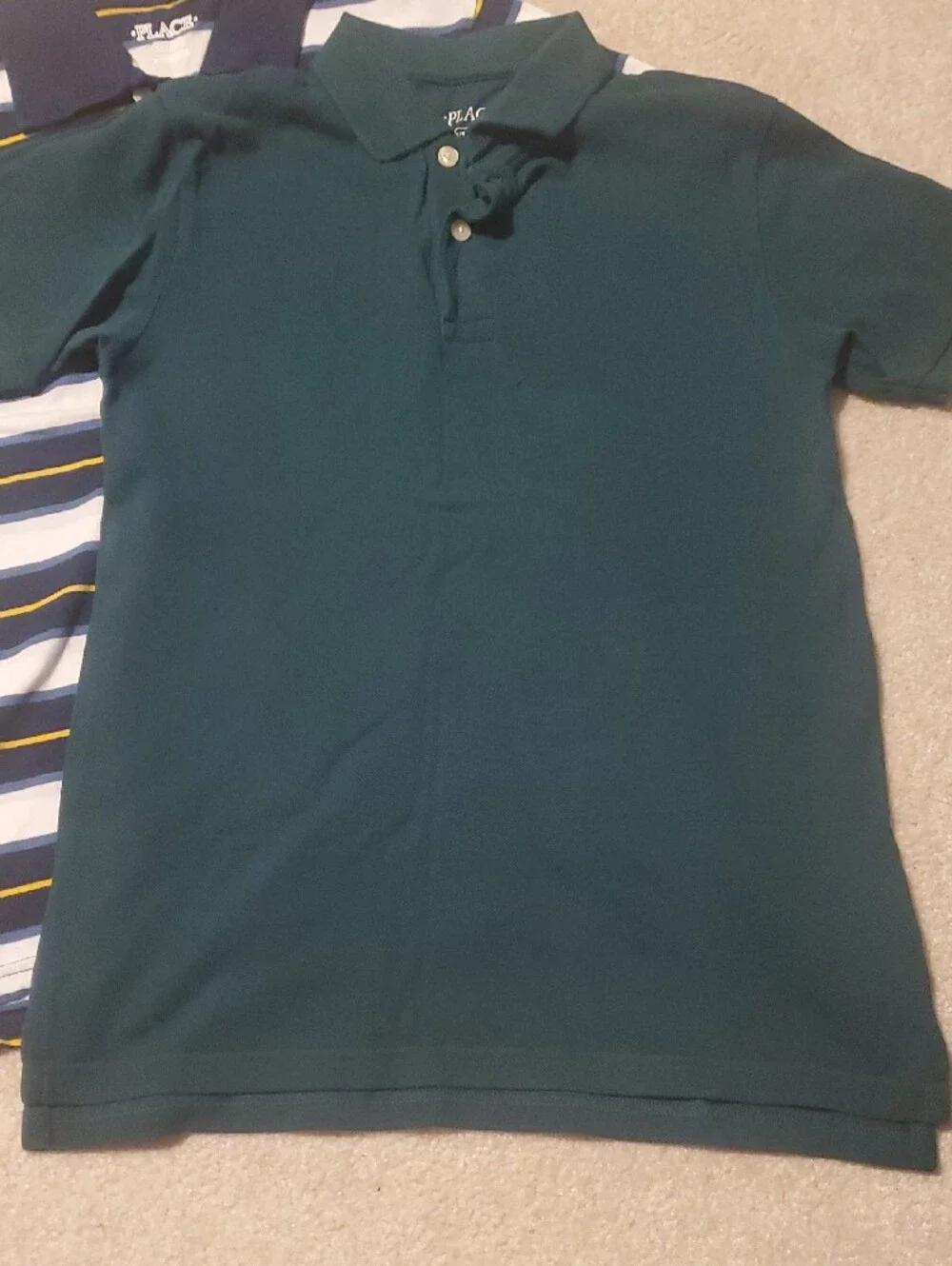 The Children's Place Boys' Green Polo Shirt with Navy Stripe Polo